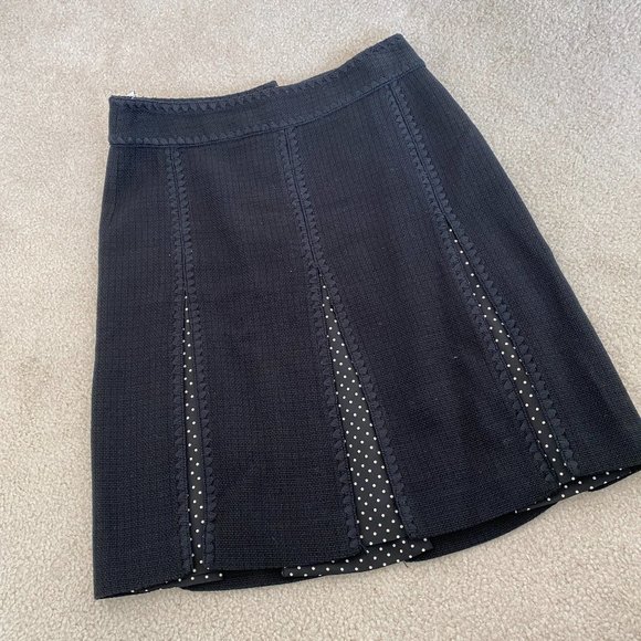 Ann Taylor Black Woven Polka Dot Pleated Skirt US zero Petite - Picture 4 of 8